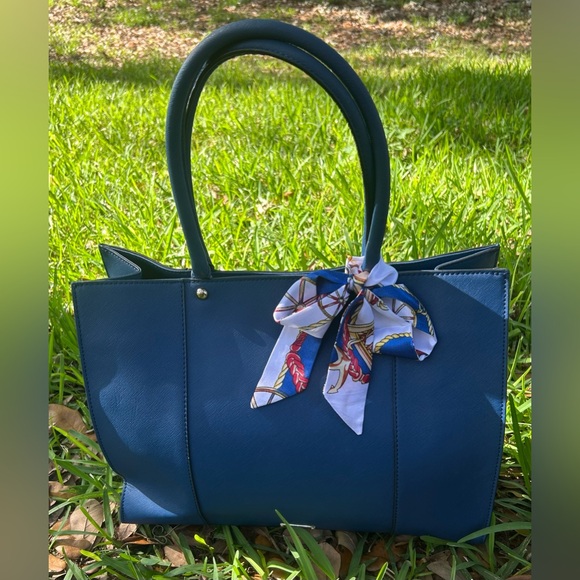 Rebecca Minkoff Blue Tote Bag with Scarf Accent - Picture 2 of 11